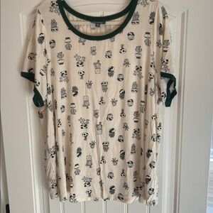ModCloth Cream Tee with Black Plant Print and Dark Green Trim